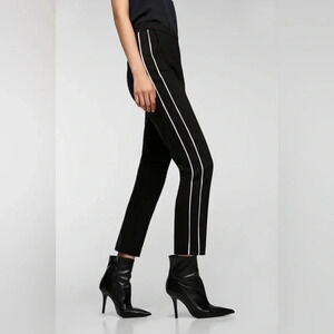 Zara Pants High Waisted Slim Side Stripe Ankle  Cropped Trousers Black Small